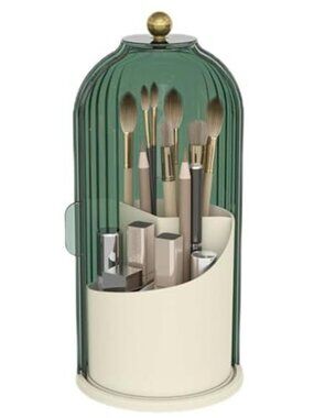 Makeup Brush Organizer With Cover Rotating 360 Holder Vanity Storage Green